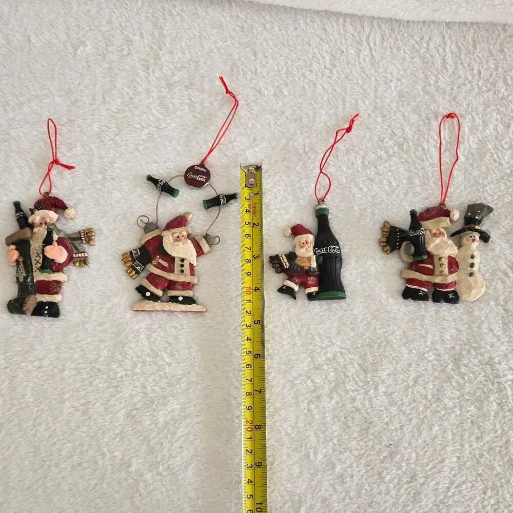 Vintage 1998 Coca-Cola Santa Christmas Ornaments Set of 4